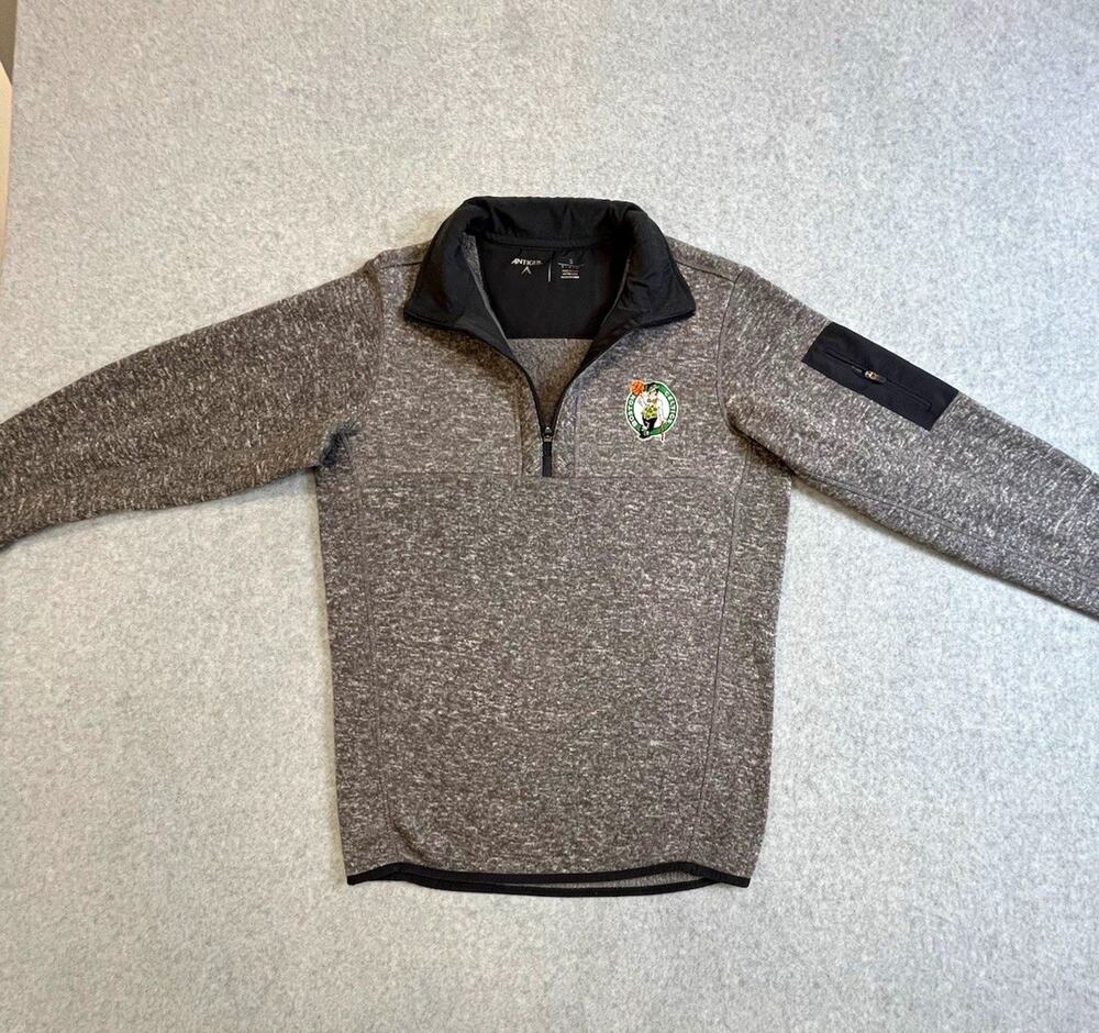 Antigua Boston Celtics NBA Basketball Quarter Zip Jacket Mens S Gray Black